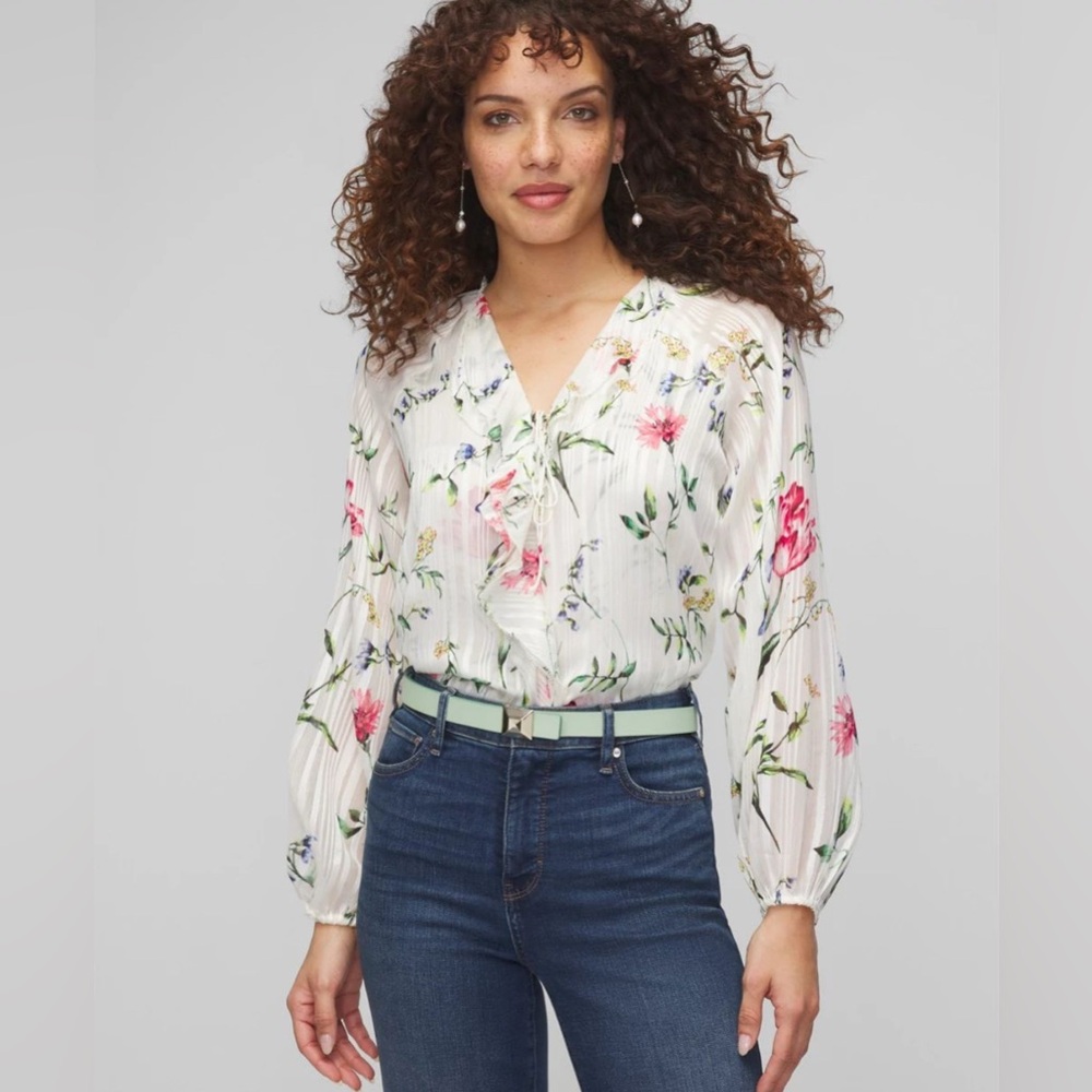 WHBM - NWT - Floral Blouse with Ruffle Detail - XS